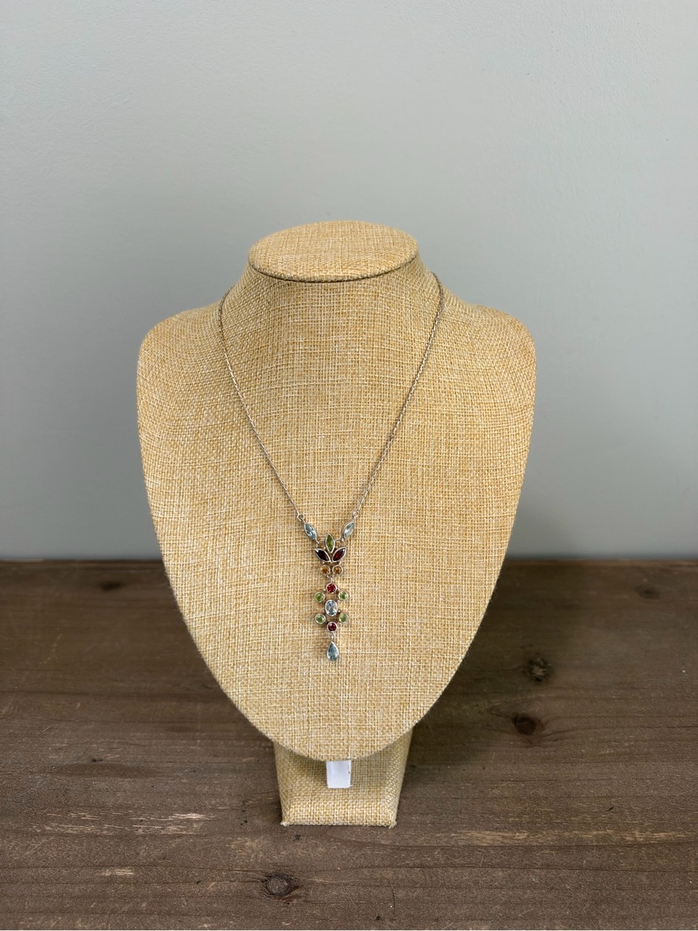 Multicolor Gemstone Style Silver Tone Drop Pendant Necklace